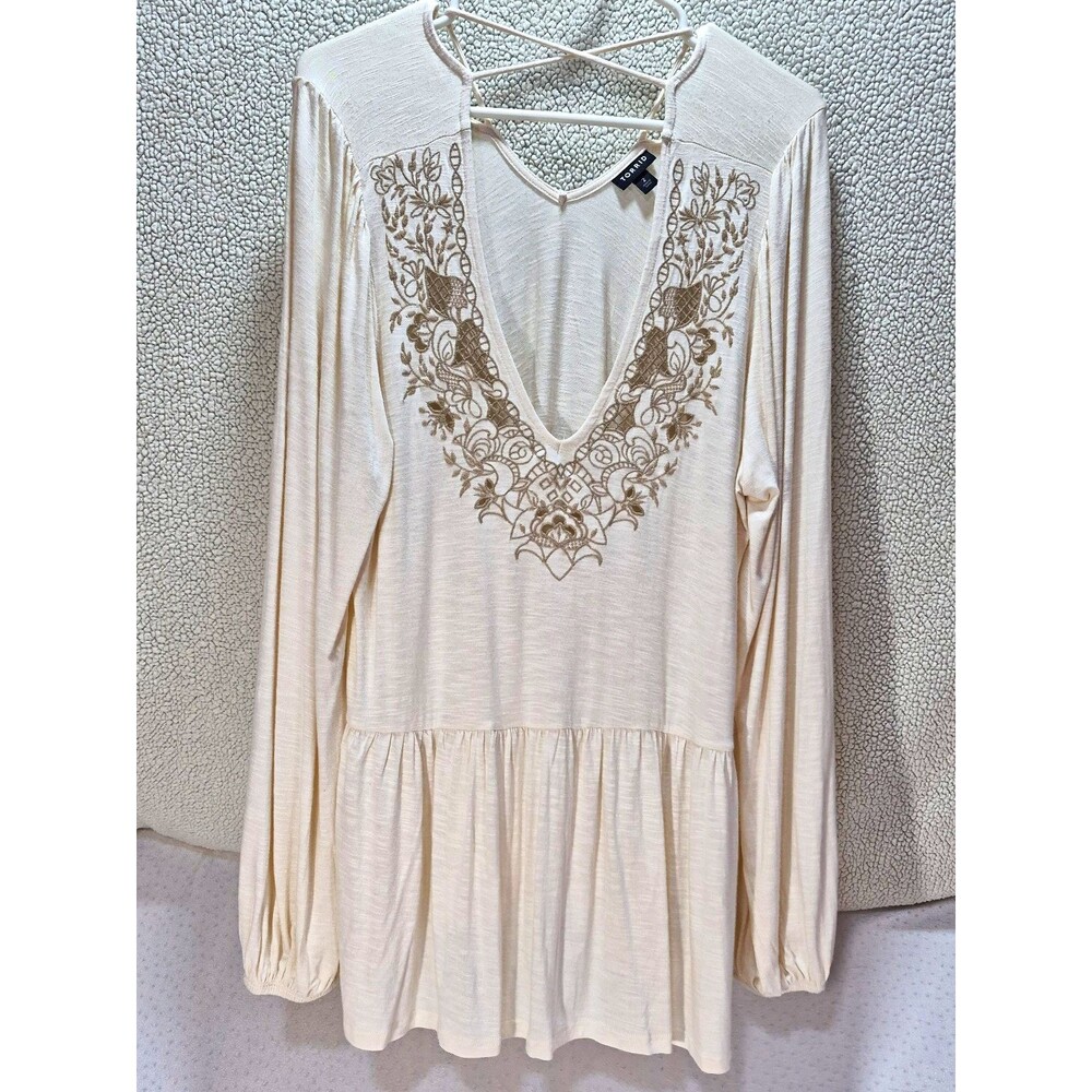 Torrid Womens 2XL Ivory Embroidered V-Neck Peplum Puff Long Sleeve Blouse